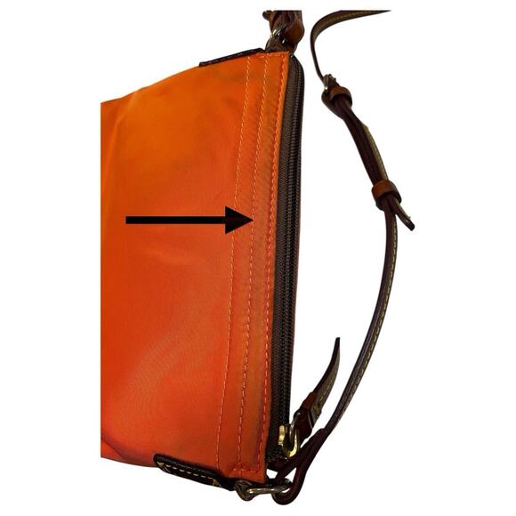 Dooney Bourke Purse Crossbody Orange Brown Embroidered Logo Boho Classic Preppy - Picture 3 of 16